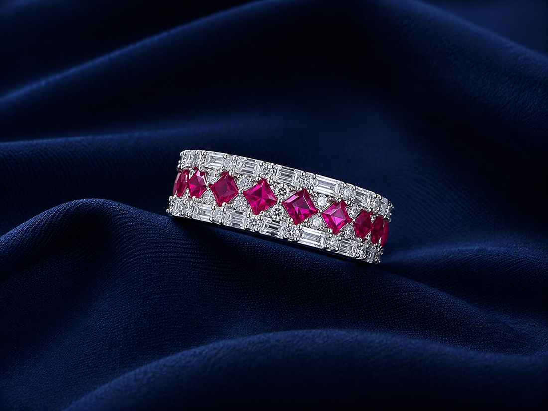 Sterling Silver Ruby Princess-Cut Eternity Band for Women - Silver Finish - alternate view 2