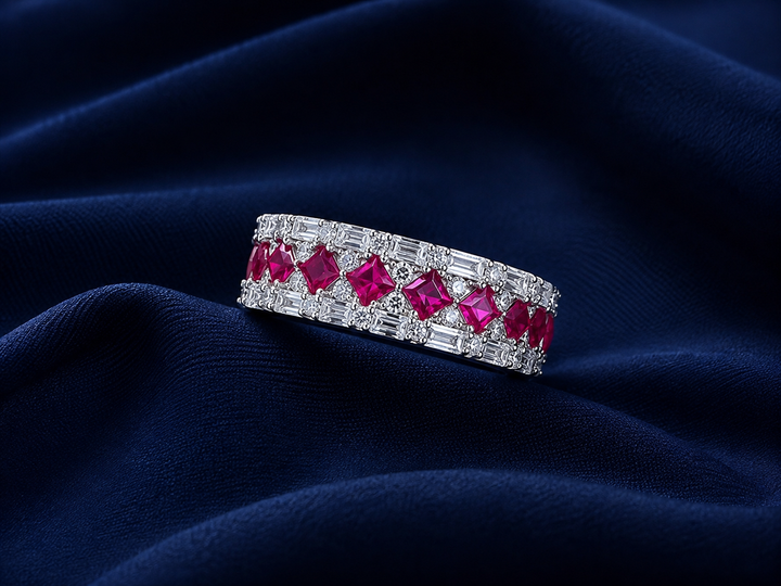 Sterling Silver Ruby Princess-Cut Eternity Band for Women - Silver Finish - alternate view 2