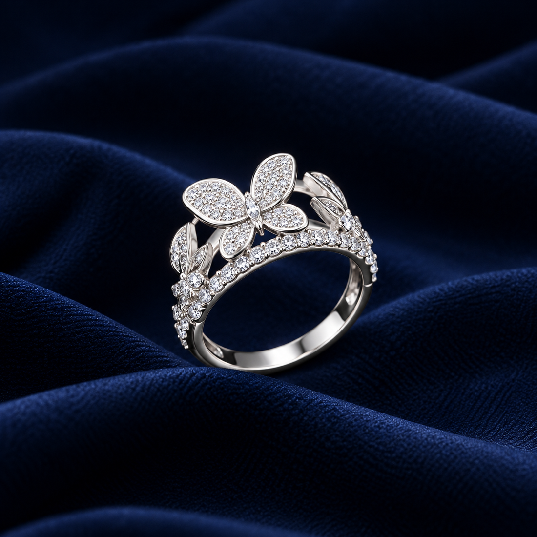 Sterling Silver Butterfly Outline Pavé Ring for Women - Silver Finish - alternate view 2