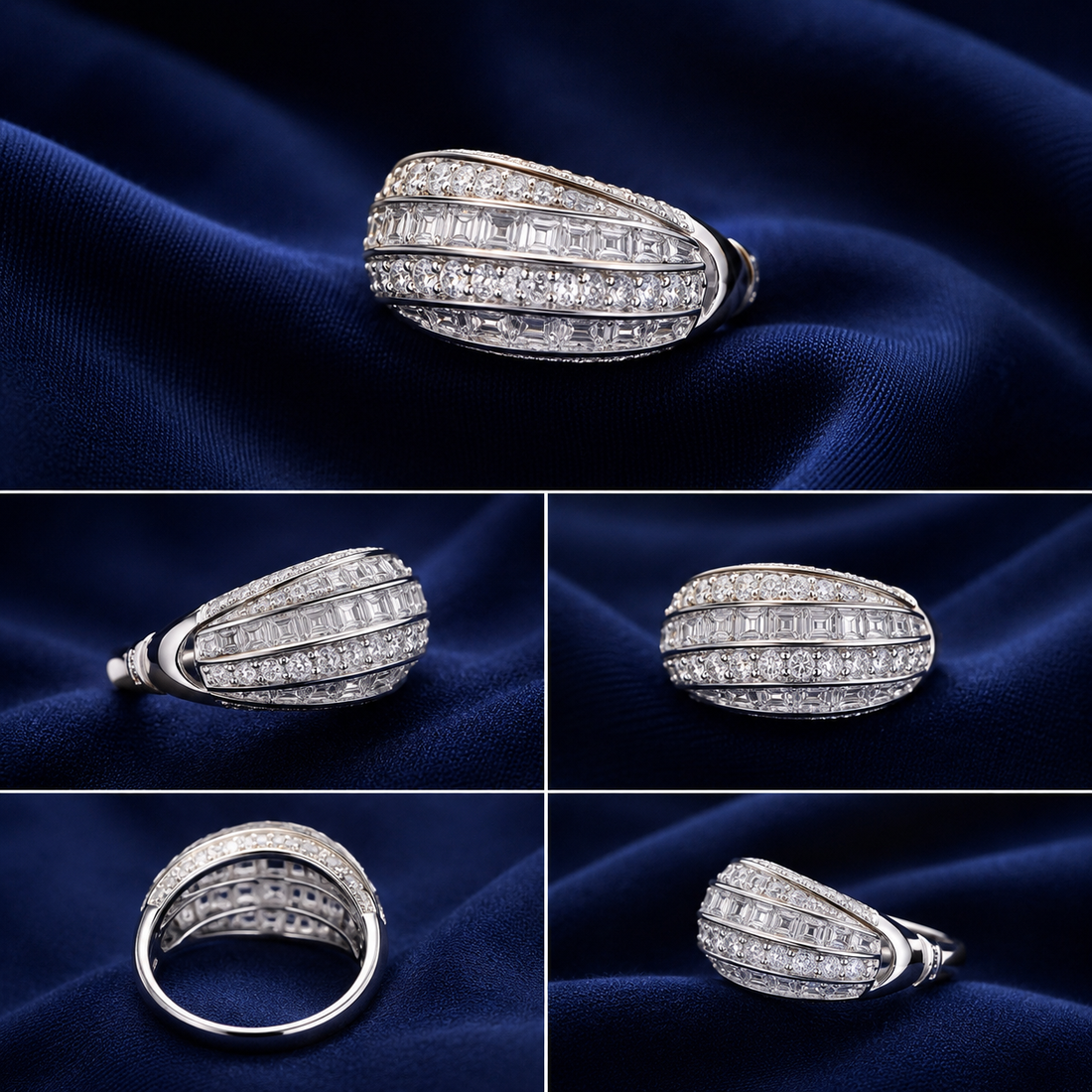 Sterling Silver Layered Baguette Dome Ring for Women - Silver Finish - alternate view 2