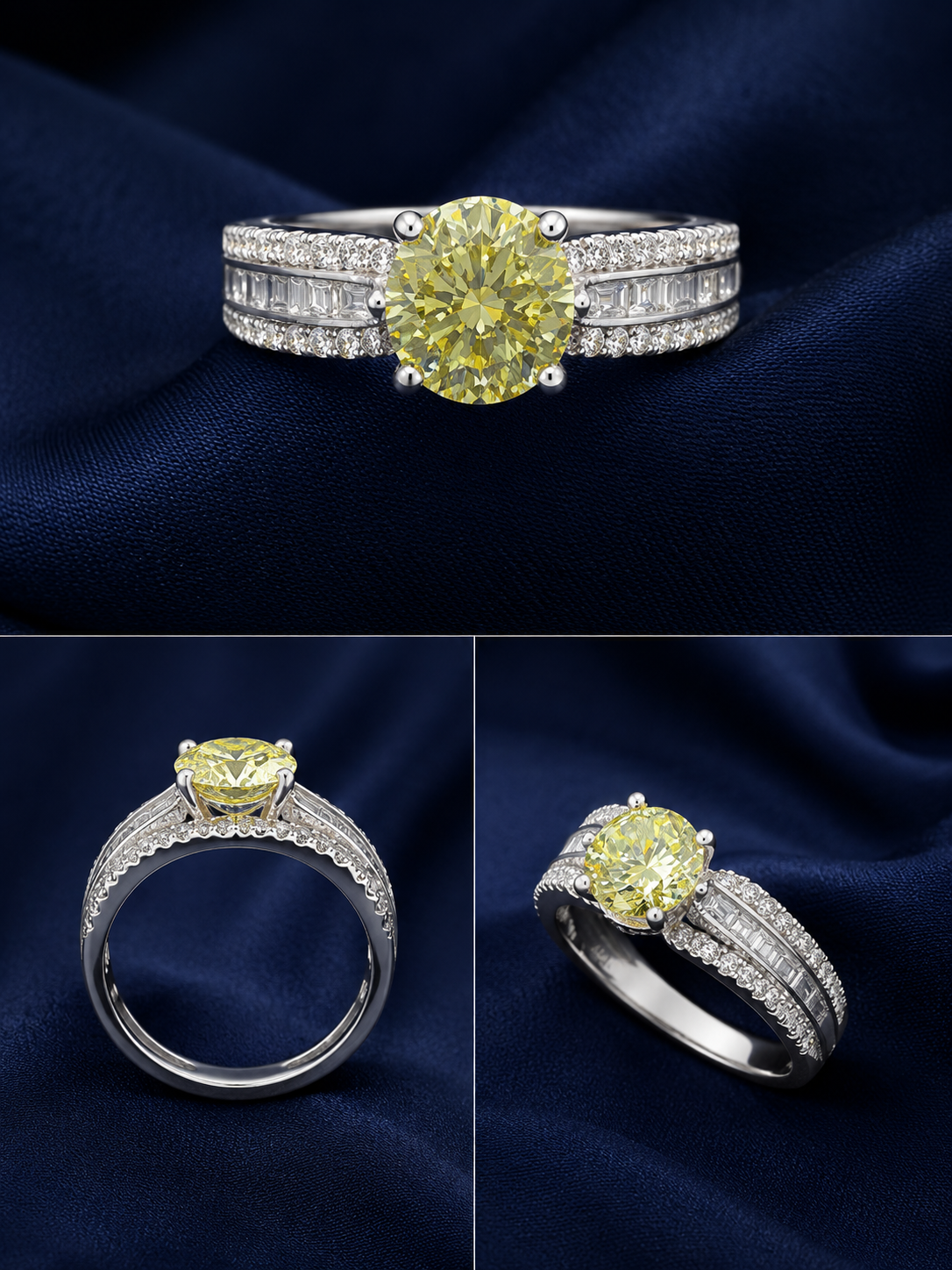 Sterling Silver Yellow Round Halo Bridal Ring for Women - Silver Finish - front view