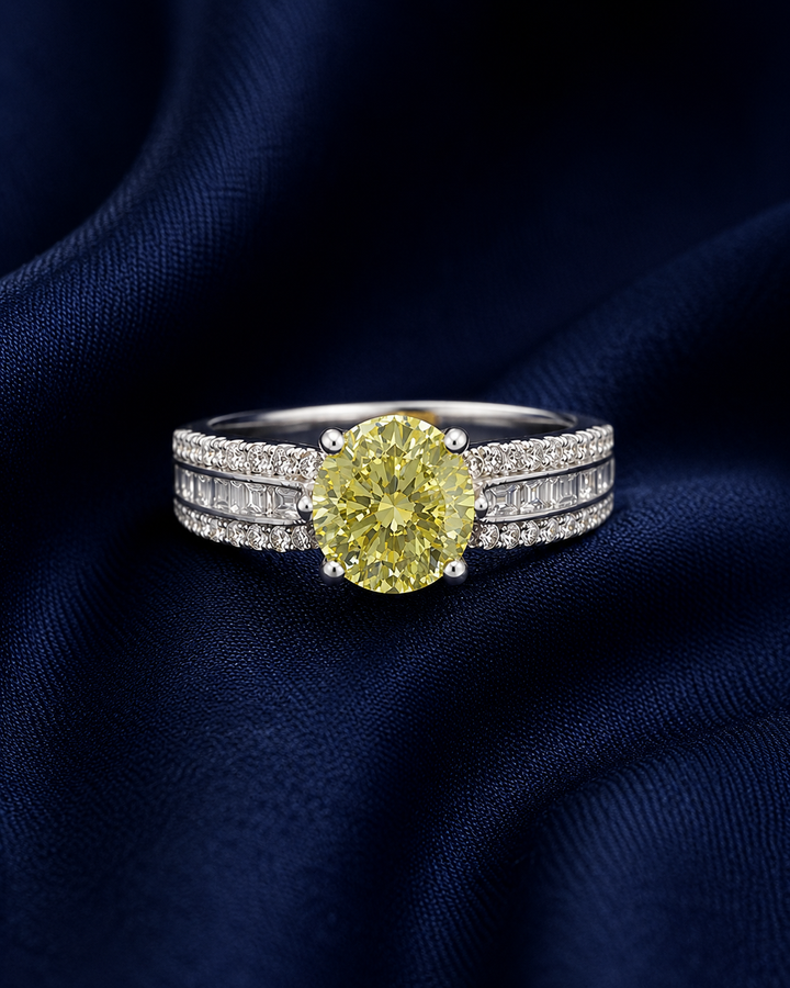 Sterling Silver Yellow Round Halo Bridal Ring for Women - Silver Finish - alternate view 2