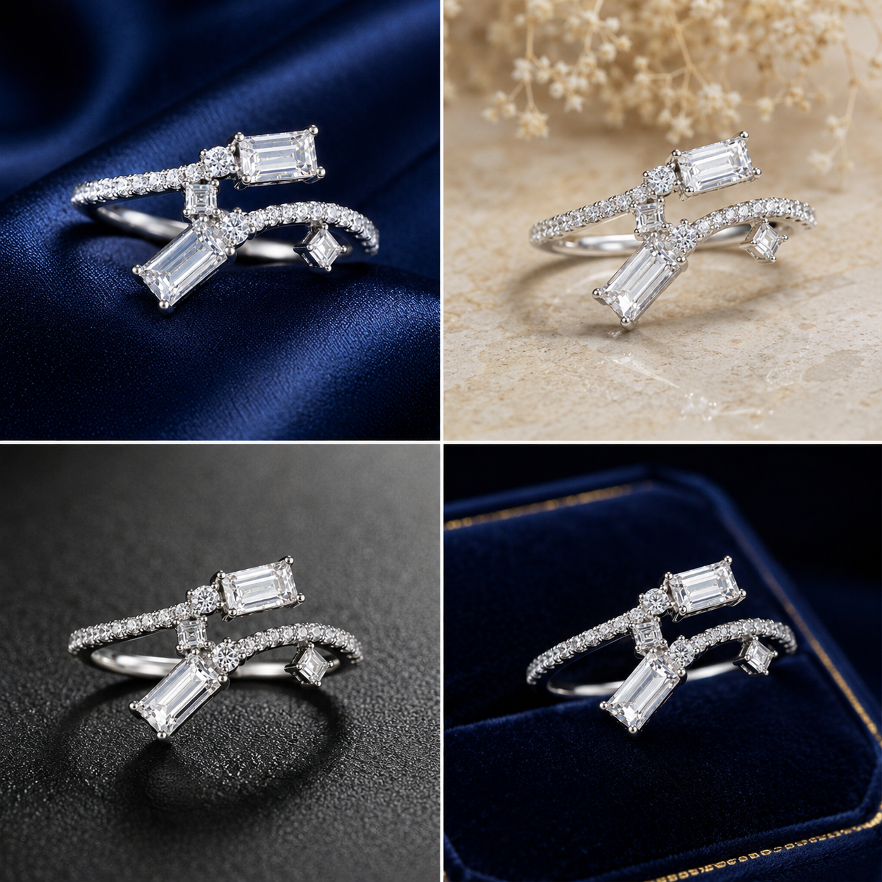 Sterling Silver Baguette Bow Wrap Ring for Women - Silver Finish - front view
