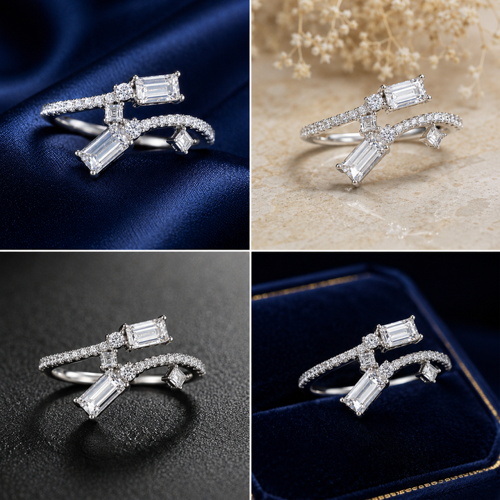 Sterling Silver Baguette Bow Wrap Ring for Women - Silver Finish - front view