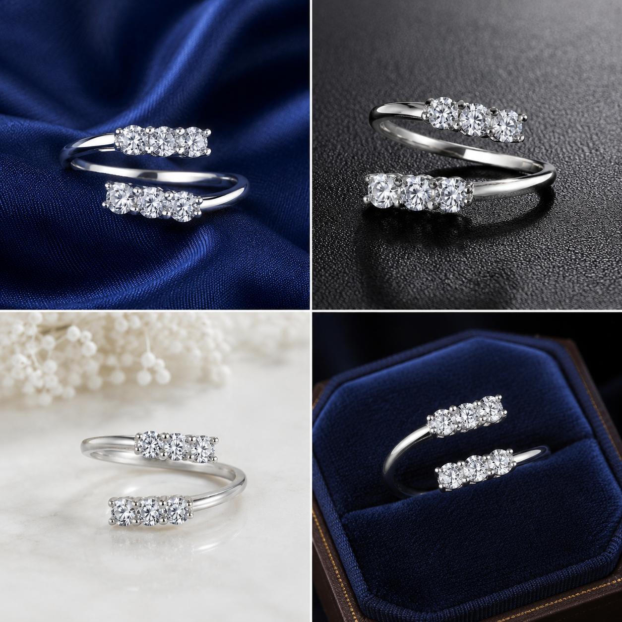 Sterling Silver Twin Five-Stone Bands Ring for Women - Silver Finish - alternate view 2