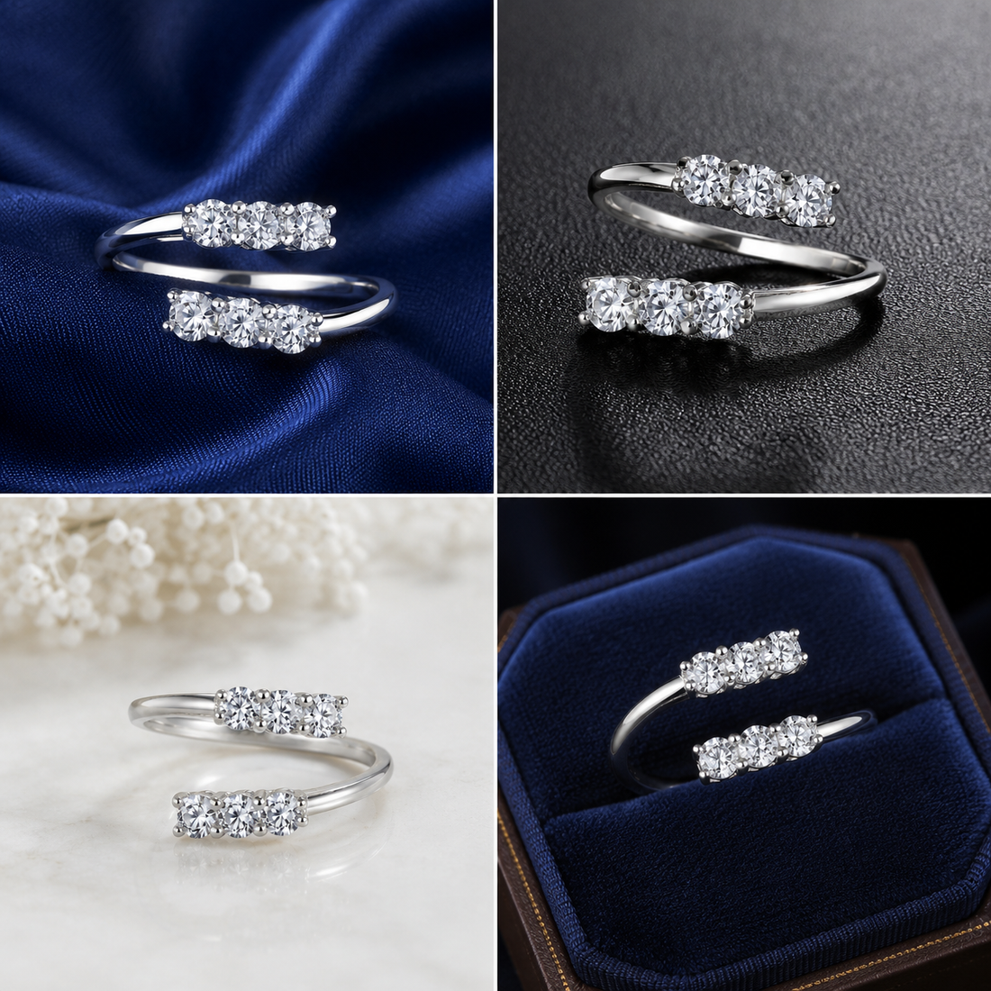Sterling Silver Twin Five-Stone Bands Ring for Women - Silver Finish - alternate view 2