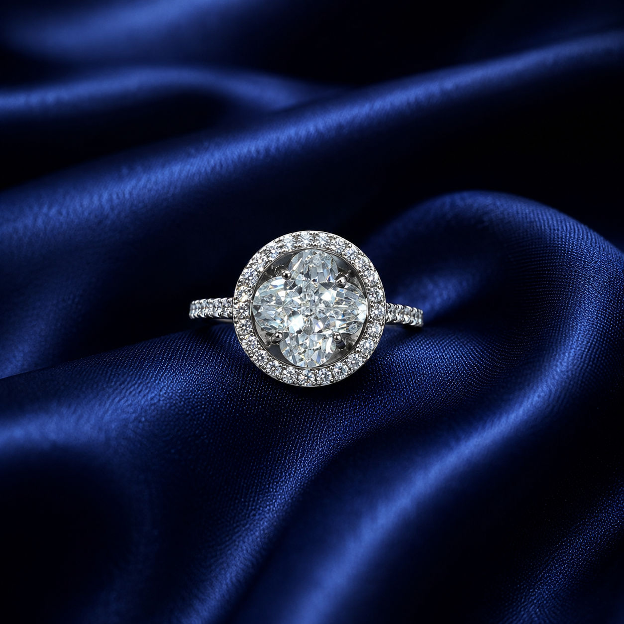 Sterling Silver Oval Halo Solitaire Ring for Women - Silver Finish - alternate view 2
