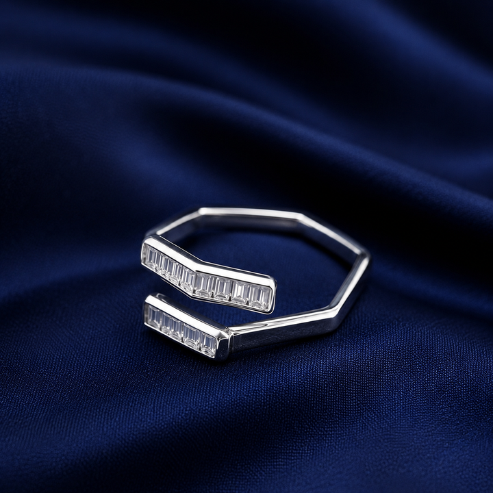Sterling Silver Geometric Octagon Baguette Ring for Women - Silver Finish - alternate view 2
