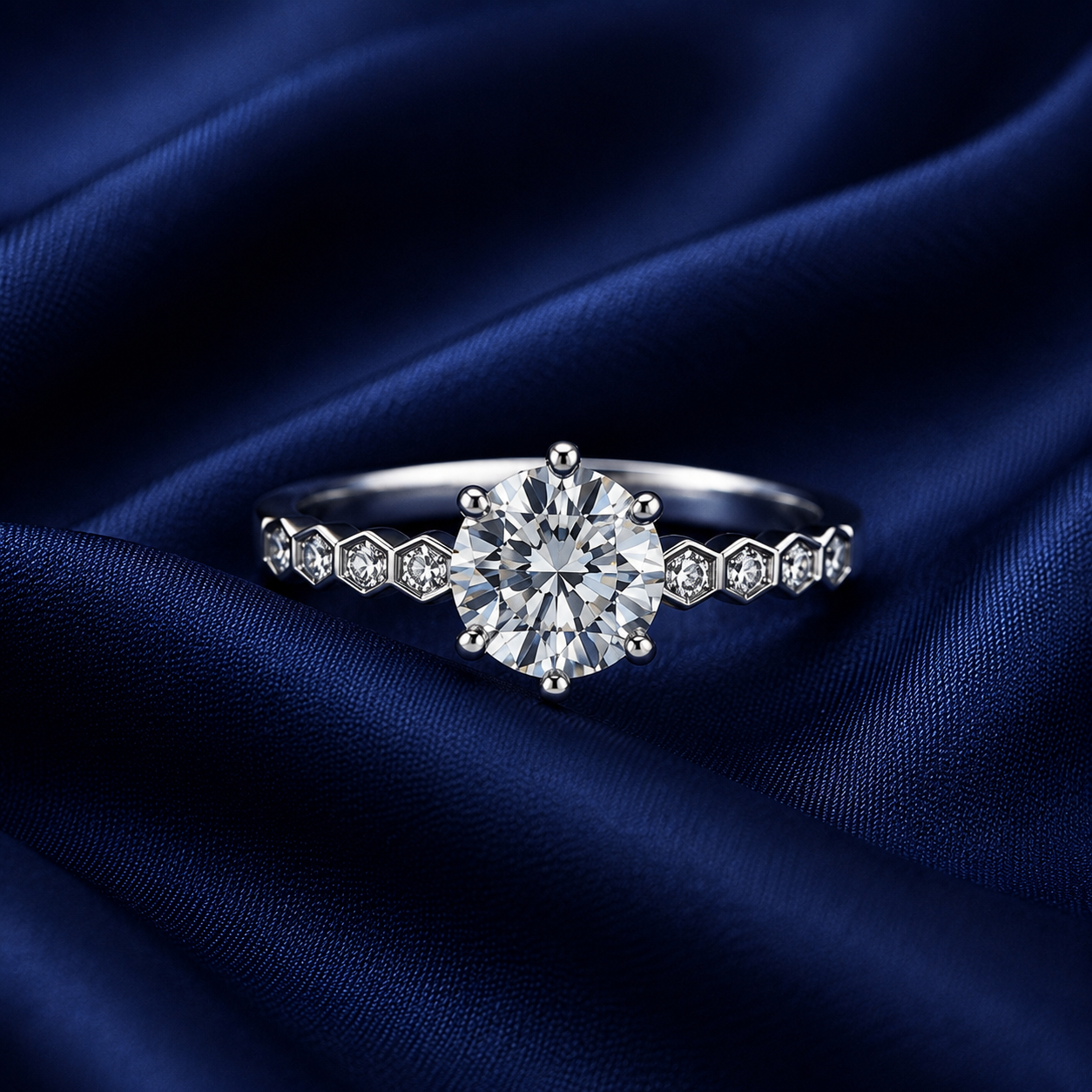 Sterling Silver Round Solitaire Accent Ring for Women - Silver Finish - front view
