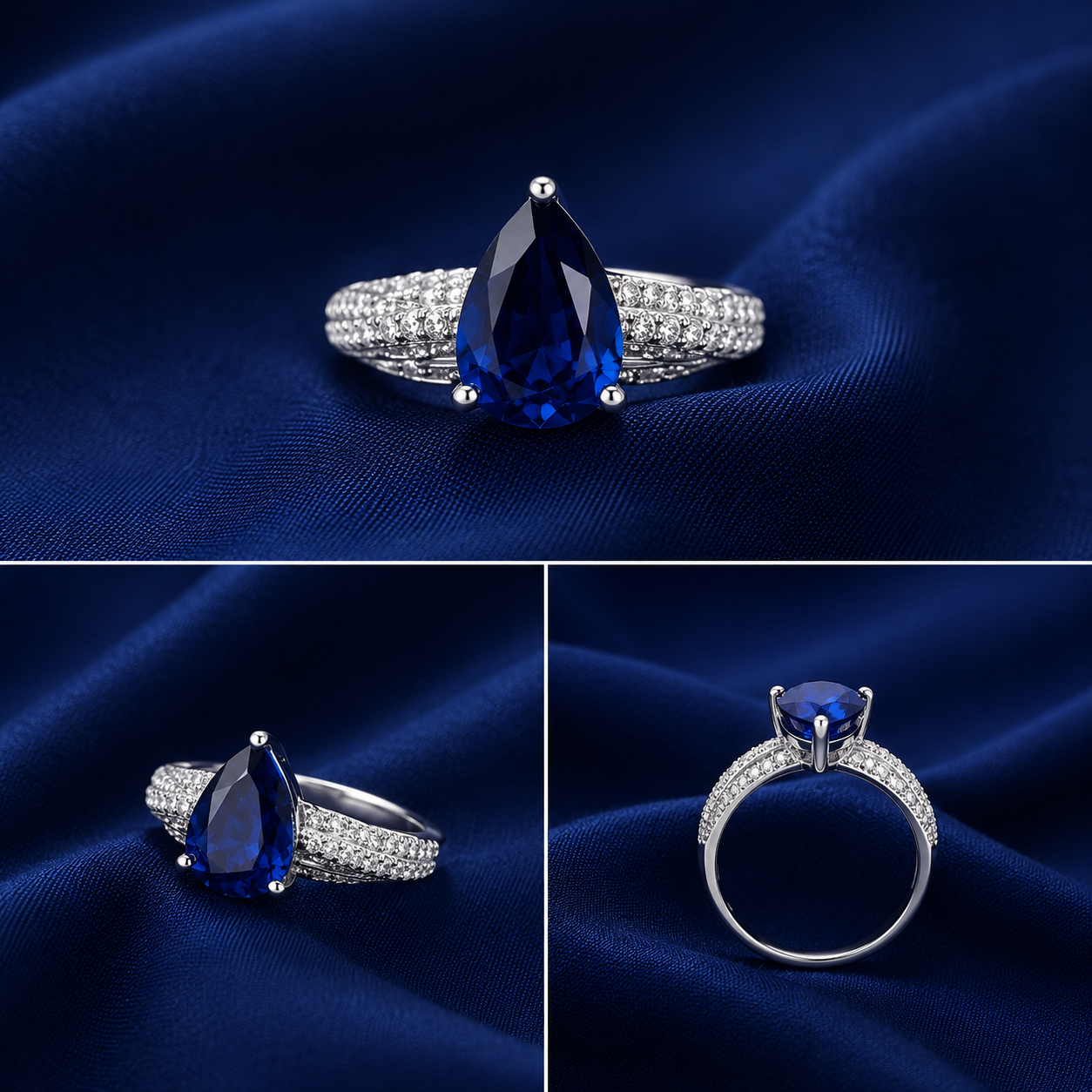Sterling Silver Blue Pear Halo Ring for Women - Silver Finish - alternate view 2