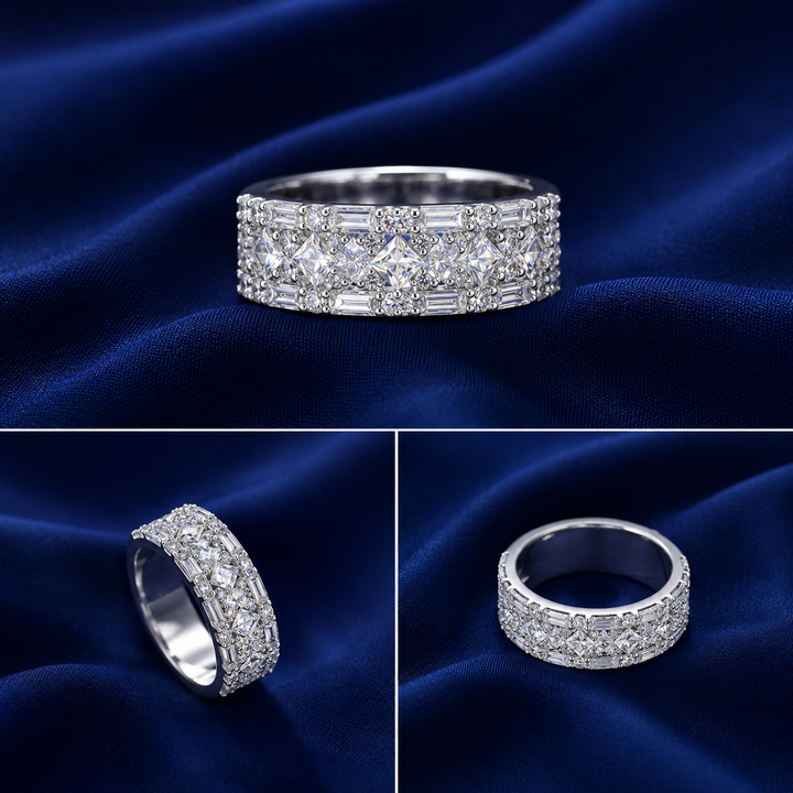 Sterling Silver Wide Baguette Pavé Band for Women - Silver Finish - alternate view 2