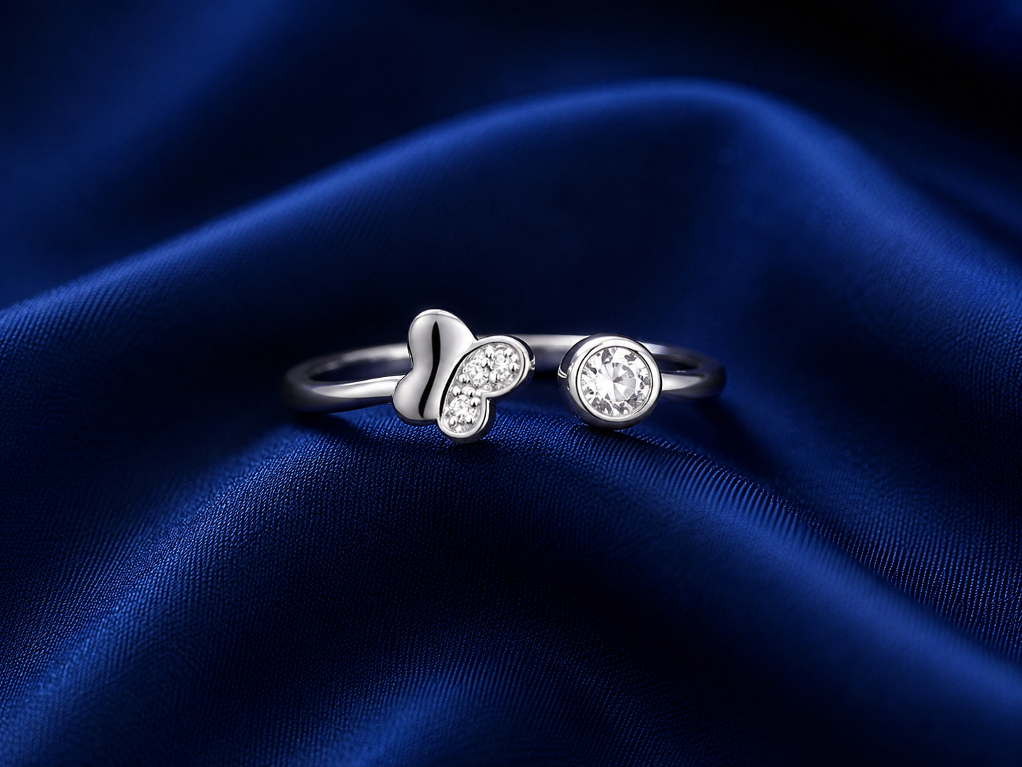 Sterling Silver Butterfly Solitaire Open Ring for Women - Silver Finish - alternate view 2