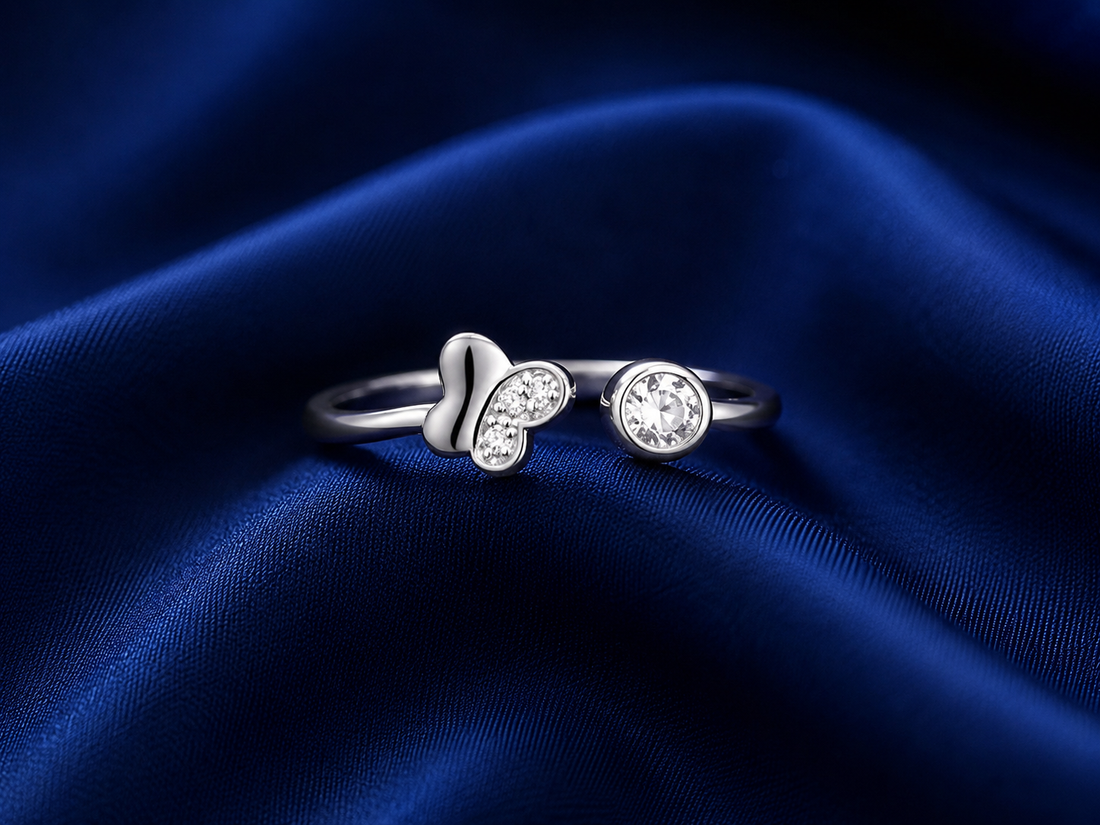 Sterling Silver Butterfly Solitaire Open Ring for Women - Silver Finish - alternate view 2