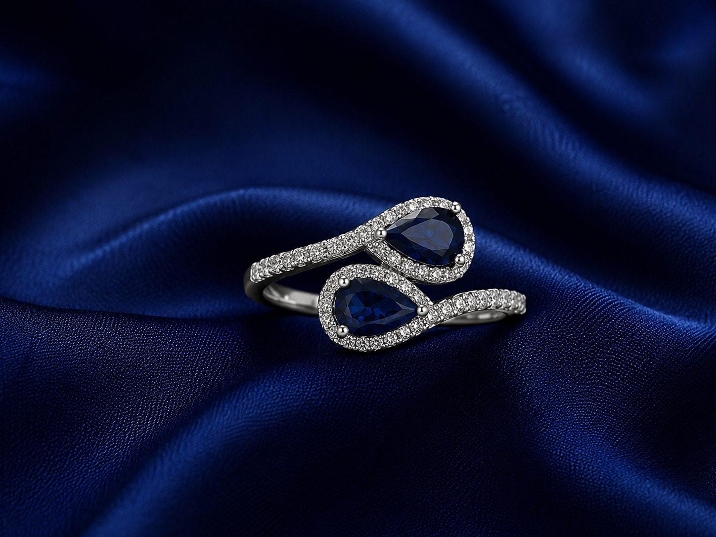 Sterling Silver Blue Pear Infinity Ring for Women - Silver Finish - alternate view 2