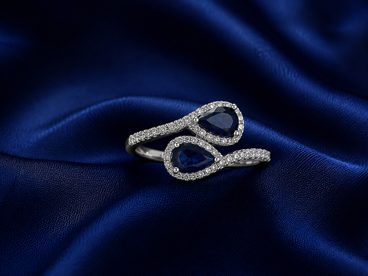 Sterling Silver Blue Pear Infinity Ring for Women - Silver Finish - alternate view 2