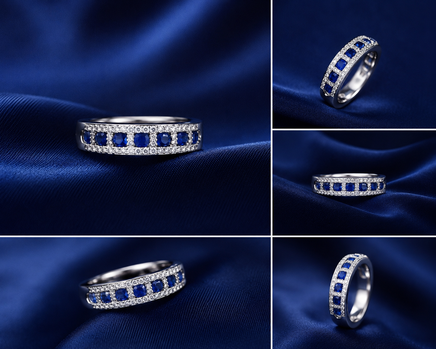 Sterling Silver Blue Channel-Set Eternity Band for Women - Silver Finish - front view
