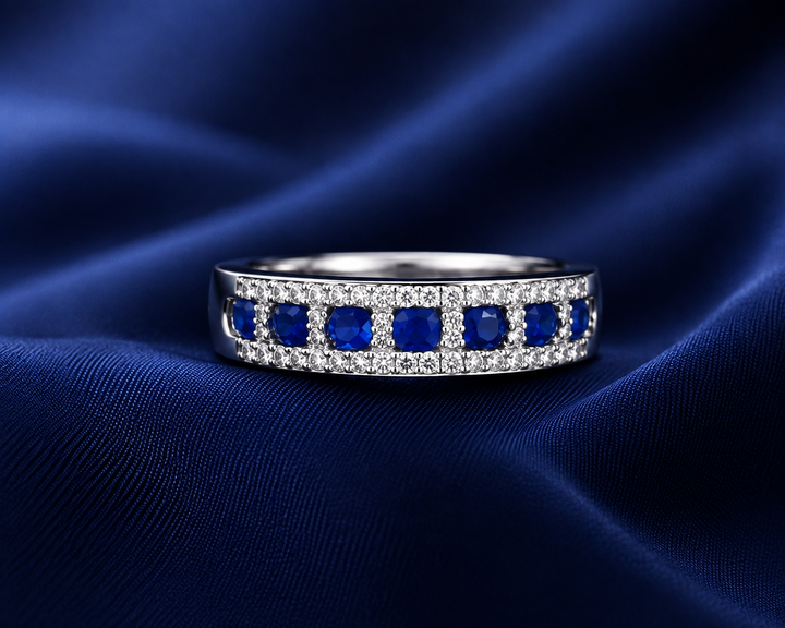 Sterling Silver Blue Channel-Set Eternity Band for Women - Silver Finish - alternate view 2