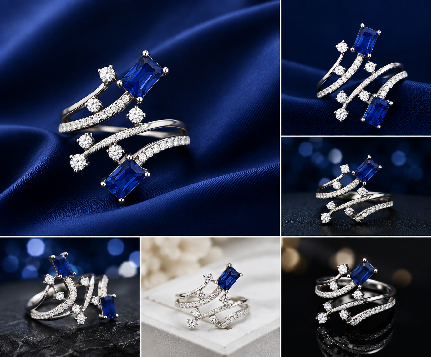 Sterling Silver Blue Emerald Crisscross Ring for Women - Silver Finish - alternate view 2