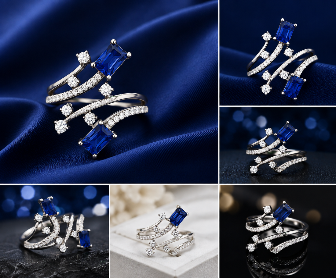 Sterling Silver Blue Emerald Crisscross Ring for Women - Silver Finish - alternate view 2