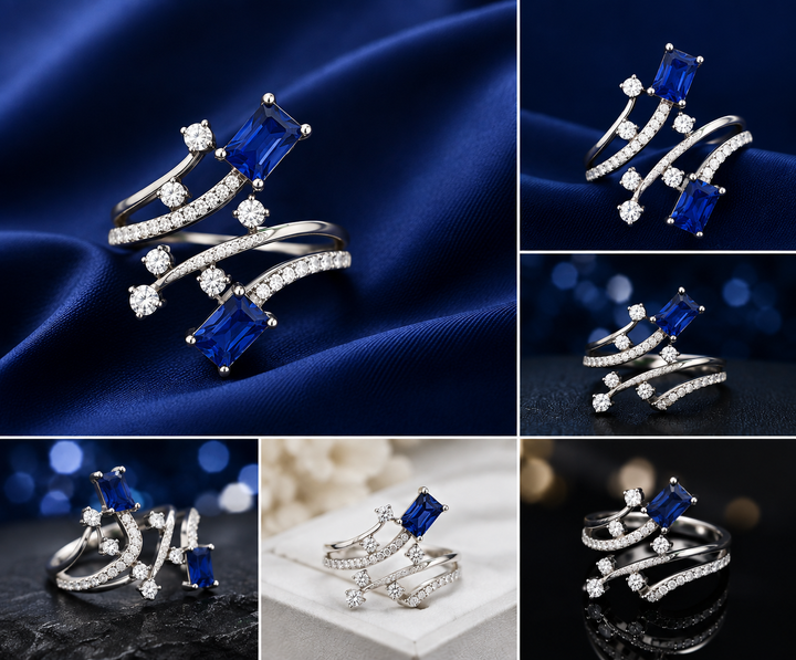 Sterling Silver Blue Emerald Crisscross Ring for Women - Silver Finish - alternate view 2