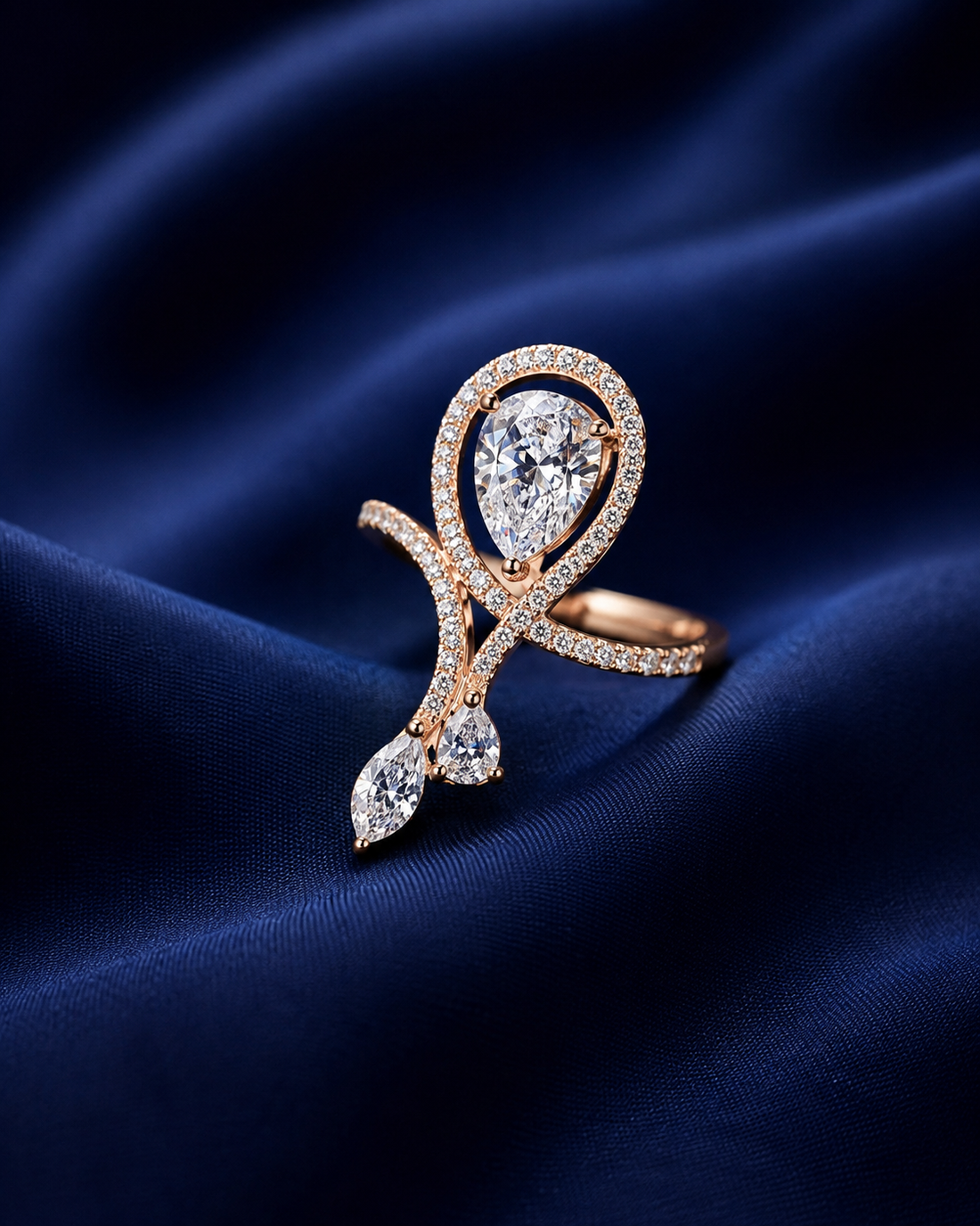 Sterling Silver Rose Gold Loop Teardrop Ring for Women - Rose Gold Finish - front view