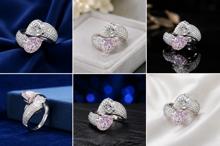 Sterling Silver Pink and White Twin-Pear Ring for Women - Silver Finish - alternate view 2
