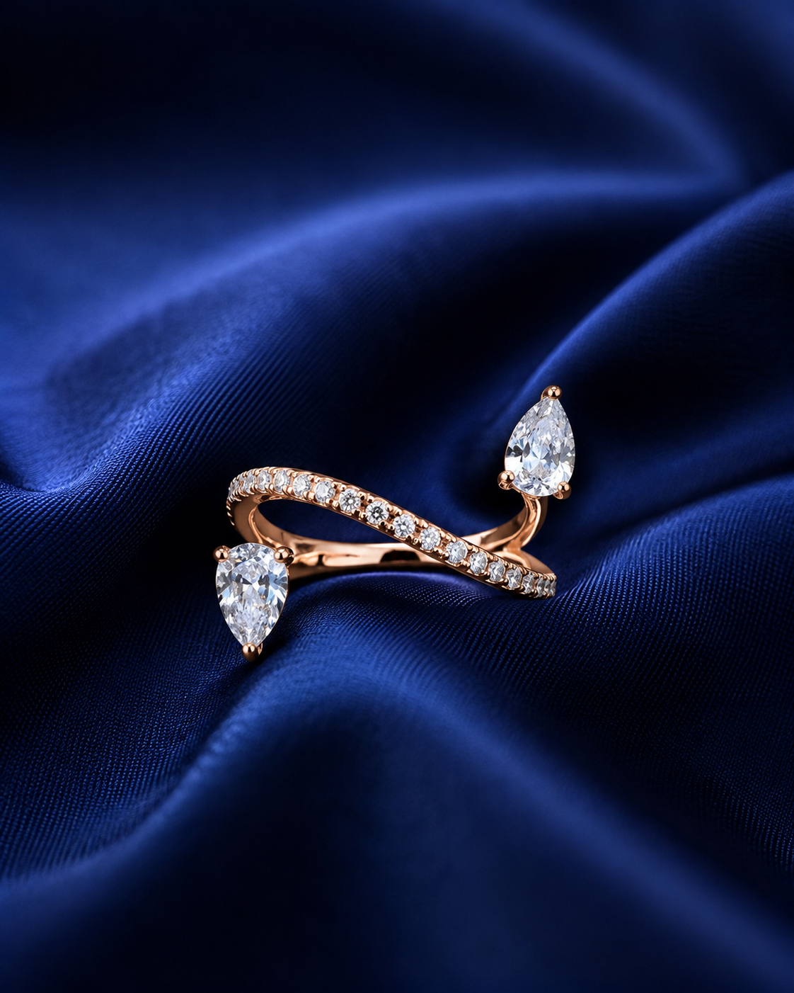Sterling Silver Rose Gold Marquise Open Ring for Women - Rose Gold Finish - front view