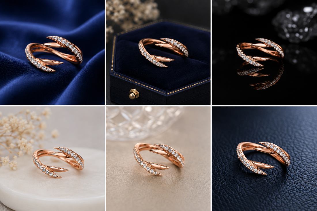Sterling Silver Rose Gold Triple-Twist Pavé Band for Women - Rose Gold Finish - front view