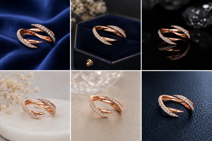 Sterling Silver Rose Gold Triple-Twist Pavé Band for Women - Rose Gold Finish - front view
