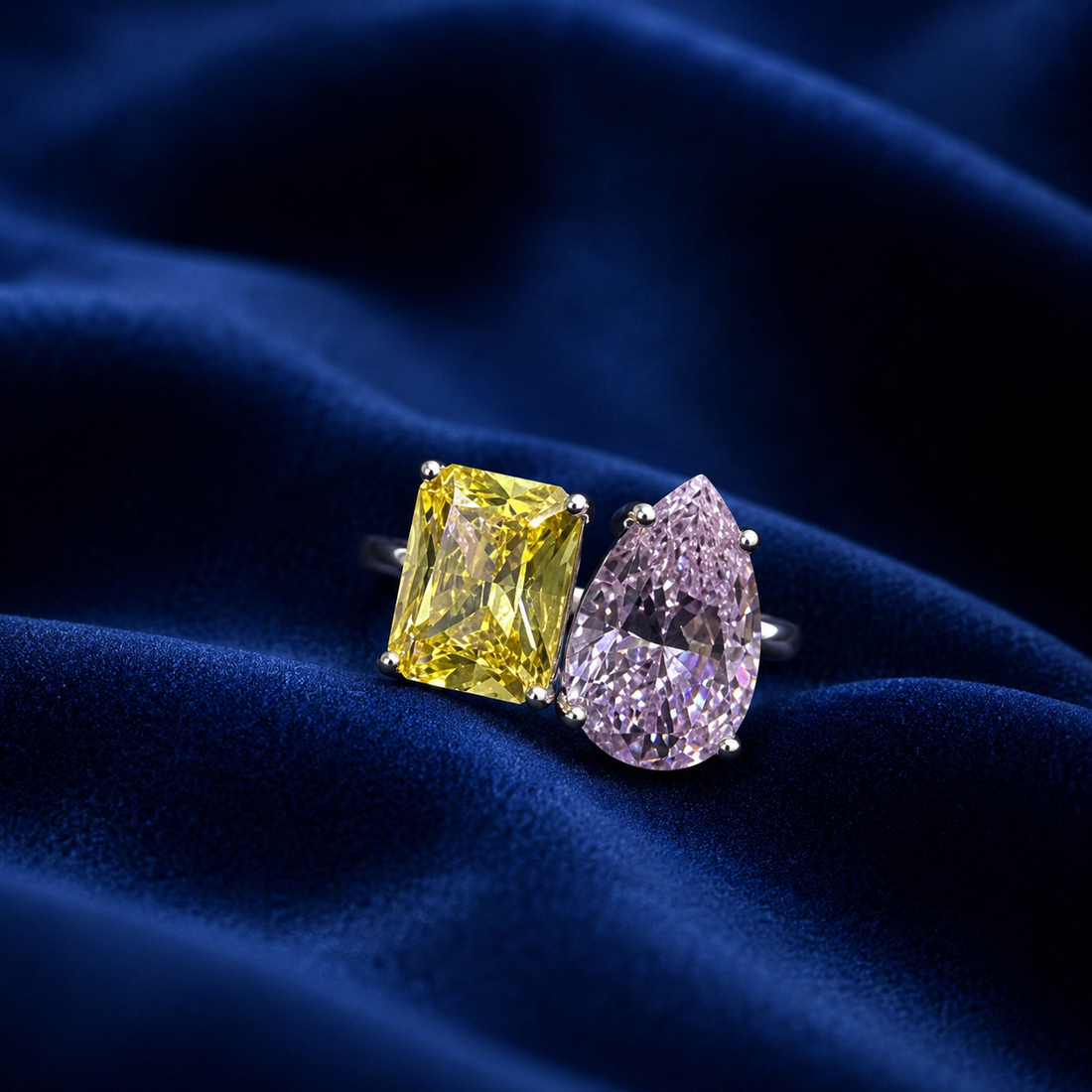 Sterling Silver Yellow and Pink Twin-Stone Ring for Women - Silver Finish - alternate view 2