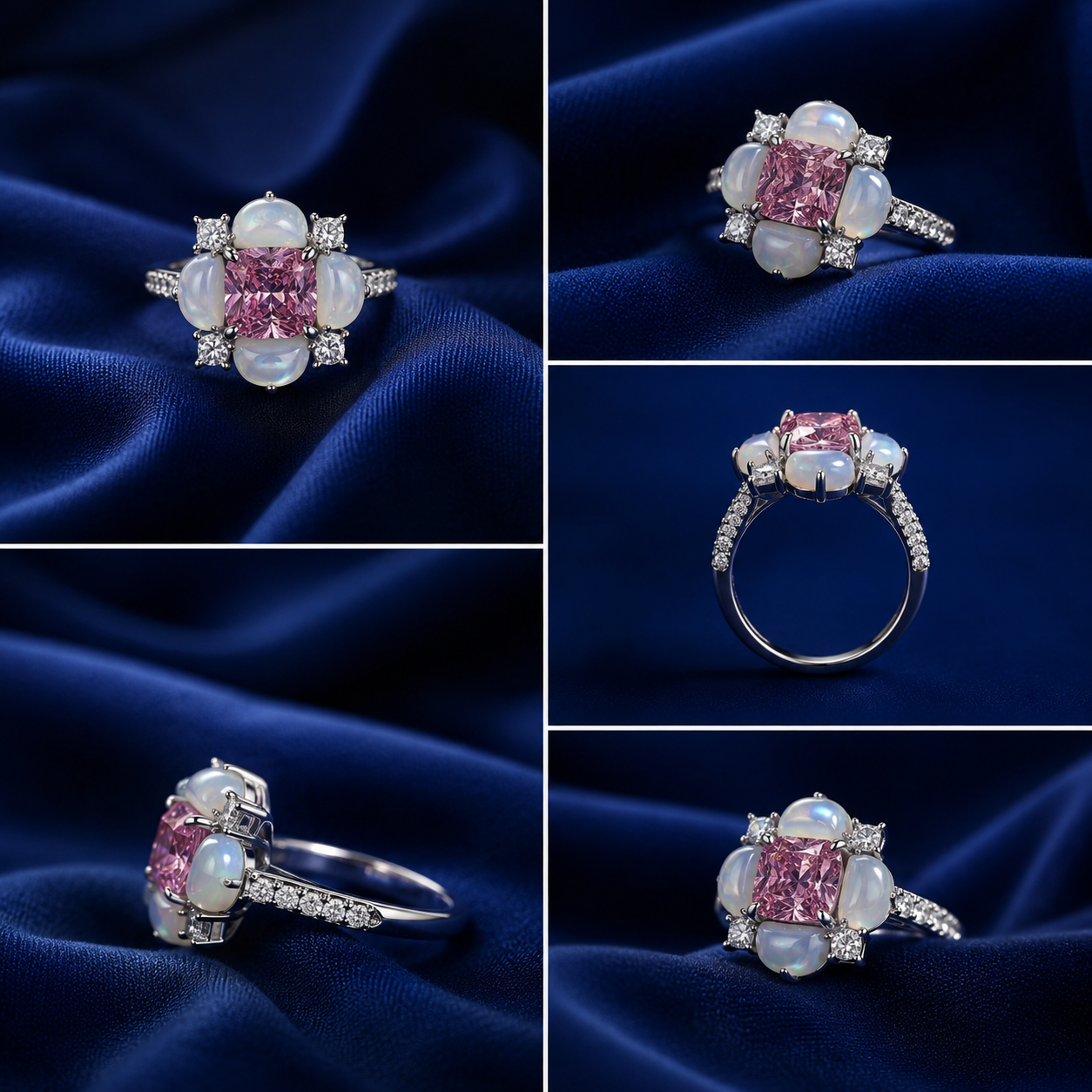 Sterling Silver Pink Pearl Cluster Ring for Women - Silver Finish - front view