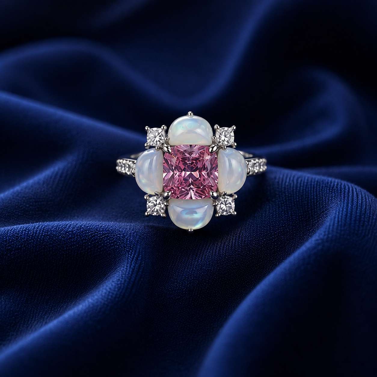Sterling Silver Pink Pearl Cluster Ring for Women - Silver Finish - alternate view 2