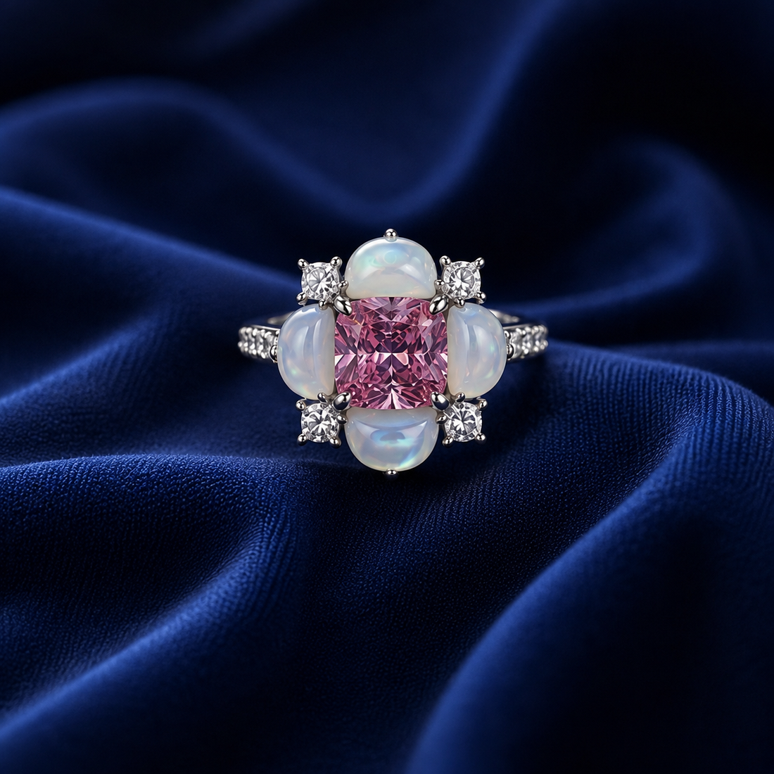 Sterling Silver Pink Pearl Cluster Ring for Women - Silver Finish - alternate view 2