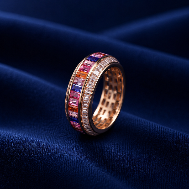 Sterling Silver Rose Gold Multicolour Channel Band for Women - Rose Gold Finish - alternate view 2