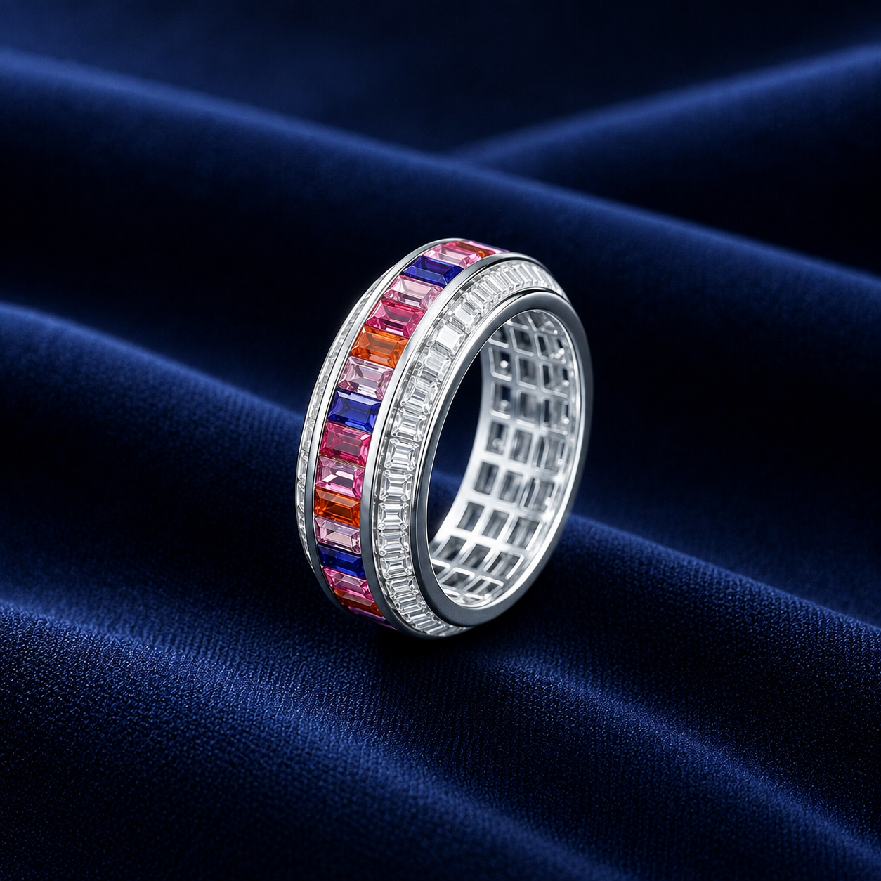 Sterling Silver Silver Multicolour Channel Band for Women - Silver Finish - alternate view 2