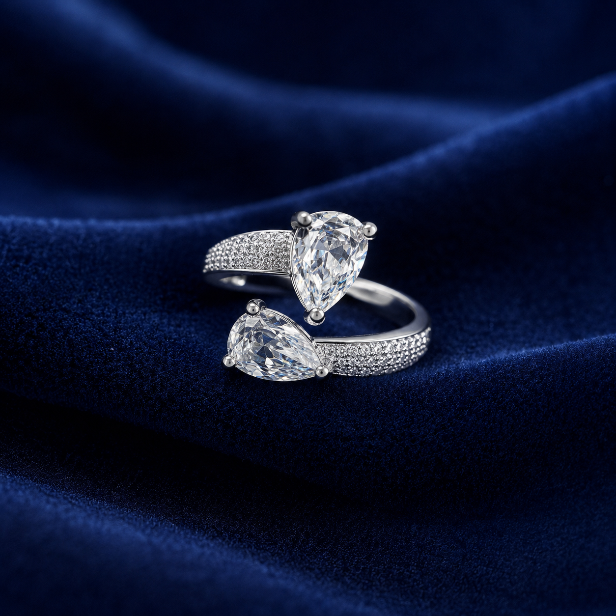 Sterling Silver Double Pear-Cut Bypass Ring for Women - Silver Finish - alternate view 2