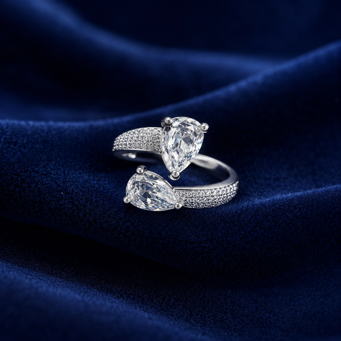 Sterling Silver Double Pear-Cut Bypass Ring for Women - Silver Finish - alternate view 2