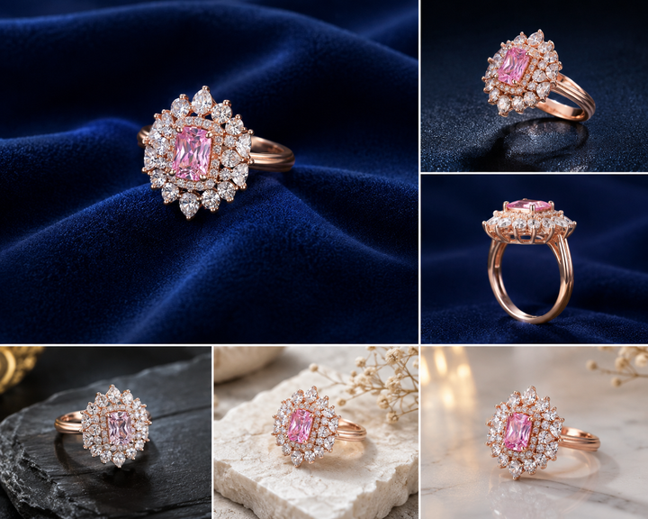 Sterling Silver Pink Cushion Halo Cocktail Ring for Women - Silver Finish - alternate view 2