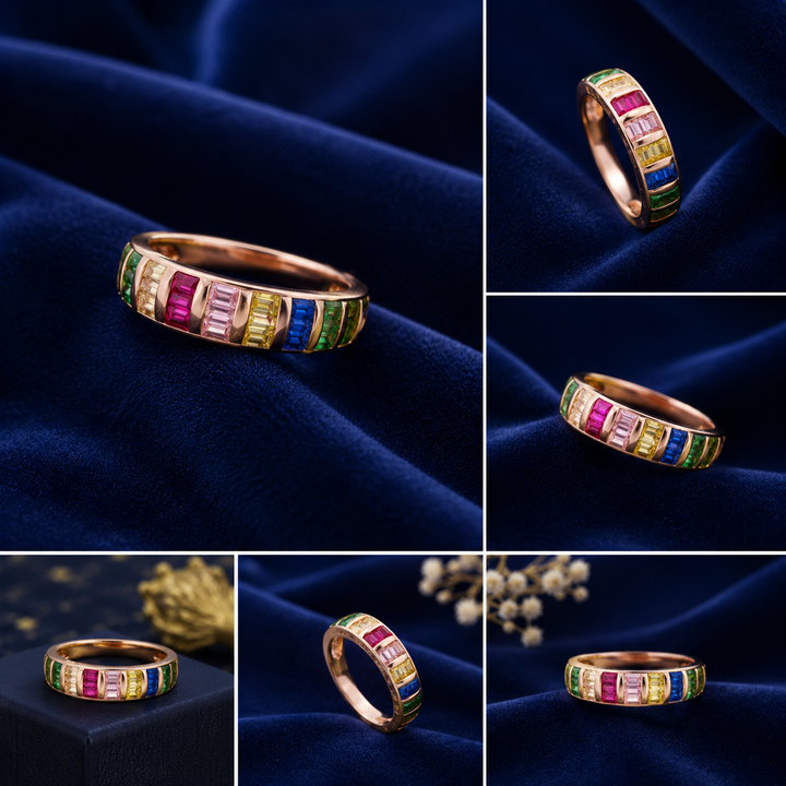 Sterling Silver Rose Gold Rainbow Channel Band for Women - Rose Gold Finish - front view