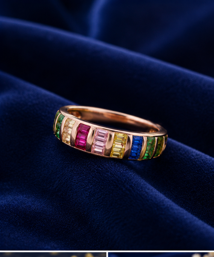 Sterling Silver Rose Gold Rainbow Channel Band for Women - Rose Gold Finish - alternate view 2