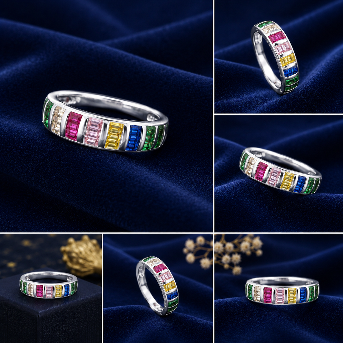 Sterling Silver Silver Rainbow Channel Band for Women - Silver Finish - front view