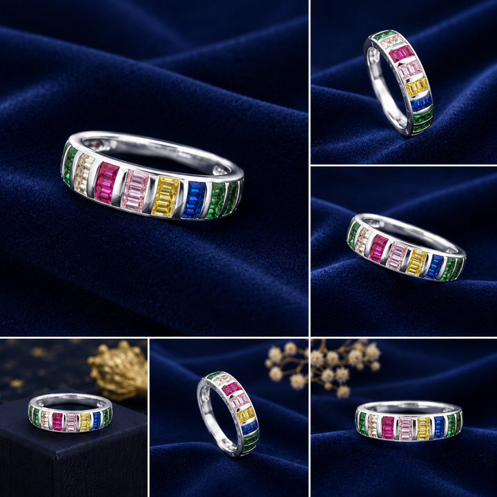 Sterling Silver Silver Rainbow Channel Band for Women - Silver Finish - front view