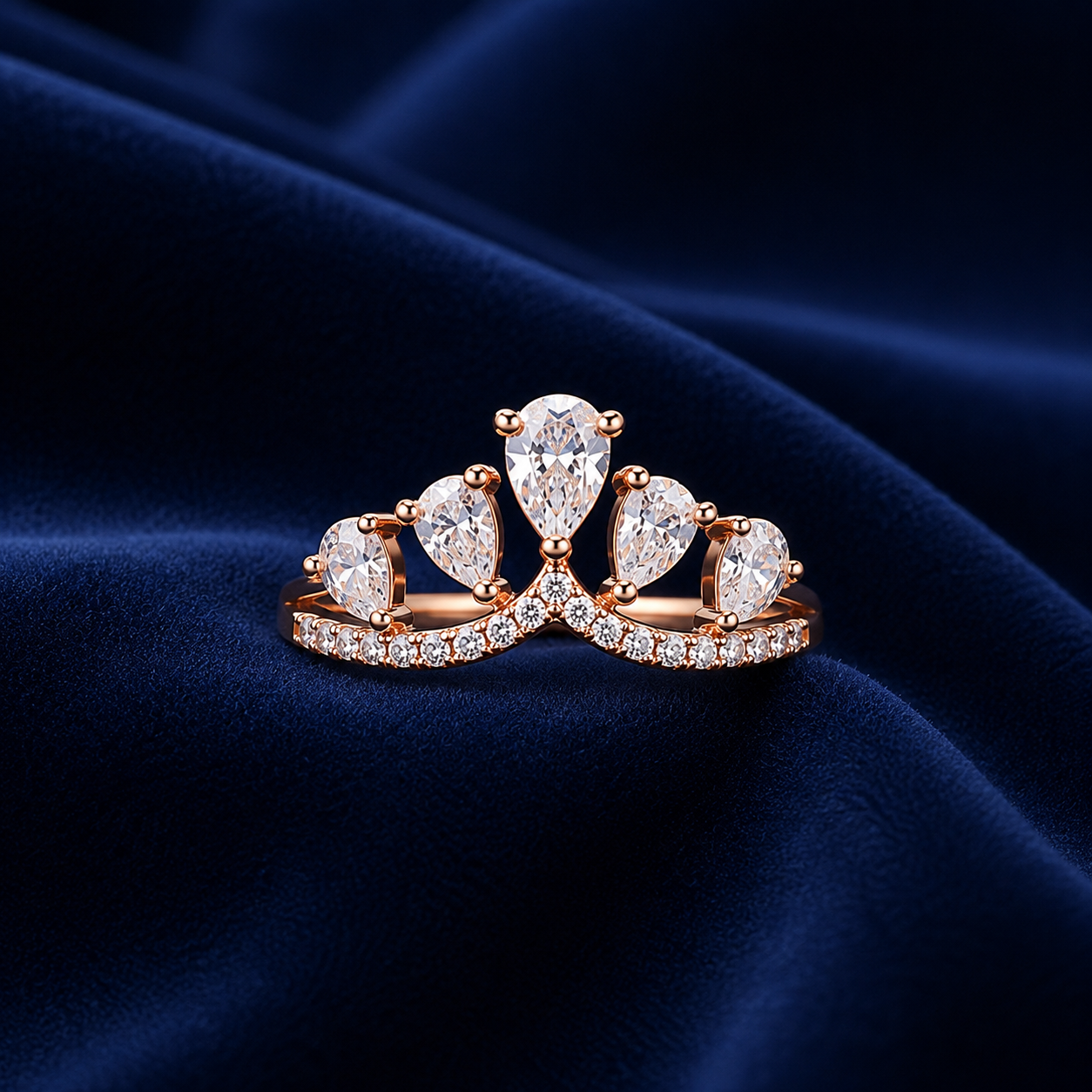 Sterling Silver Rose Gold Five-Petal Crown Ring for Women - Rose Gold Finish - alternate view 2