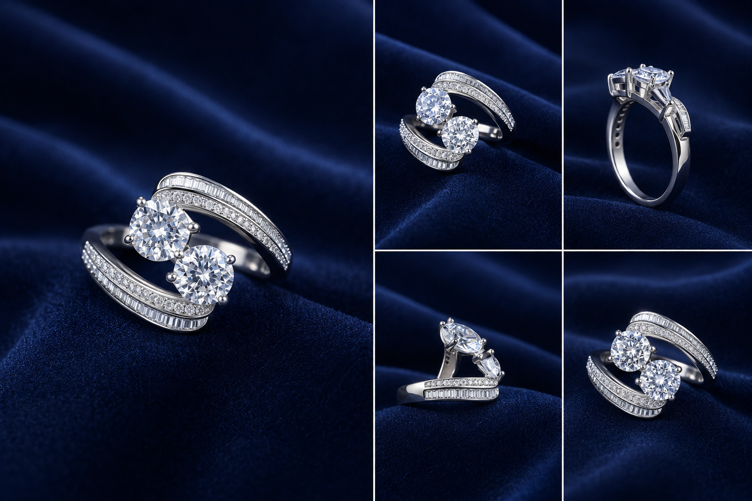 Sterling Silver Layered Round Solitaire Wrap Ring for Women - Silver Finish - front view