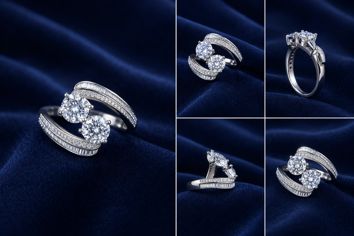 Sterling Silver Layered Round Solitaire Wrap Ring for Women - Silver Finish - front view