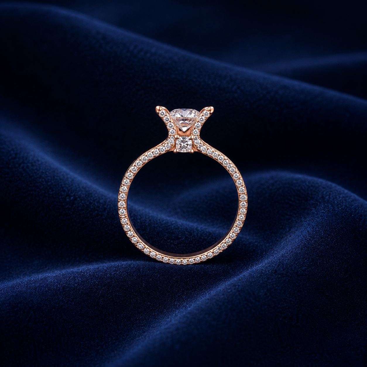 Sterling Silver Rose Gold Butterfly Halo Ring for Women - Rose Gold Finish - front view