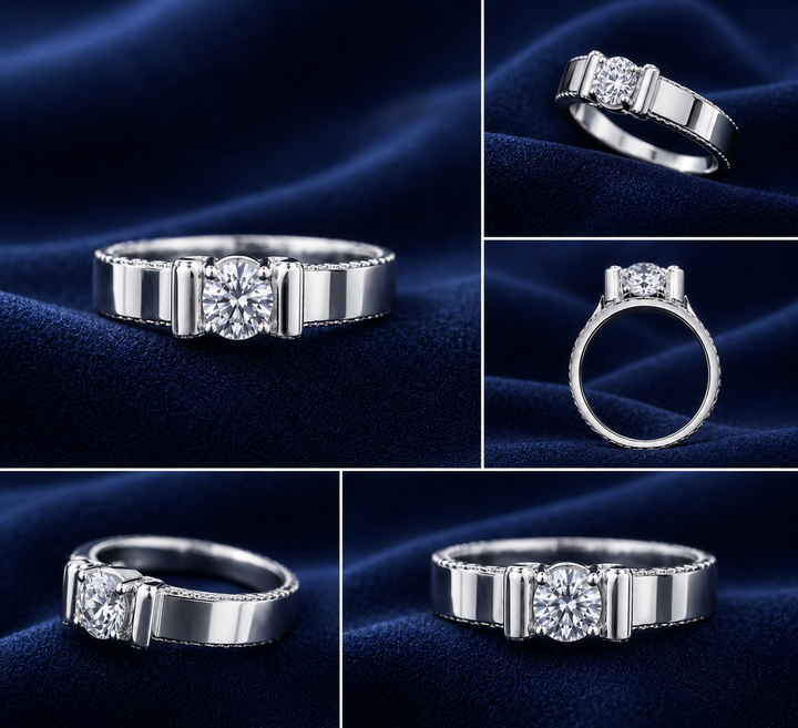 Sterling Silver Baguette Panel Solitaire Band for Women - Silver Finish - front view