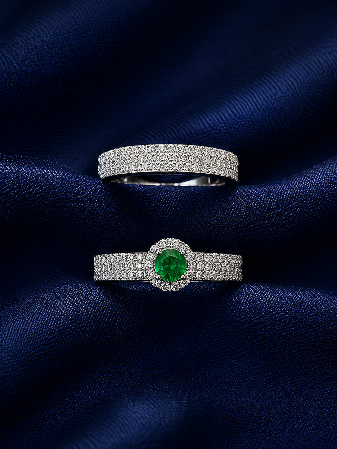 Sterling Silver Green Emerald Halo Stack Ring for Women - Silver Finish - alternate view 3