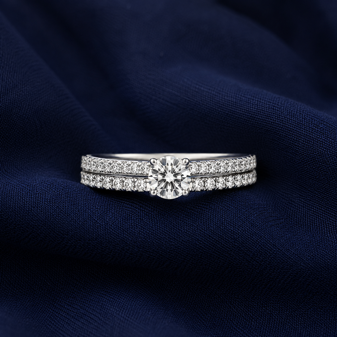 Sterling Silver Three-Row Pavé Stack Band for Women - Silver Finish - alternate view 2