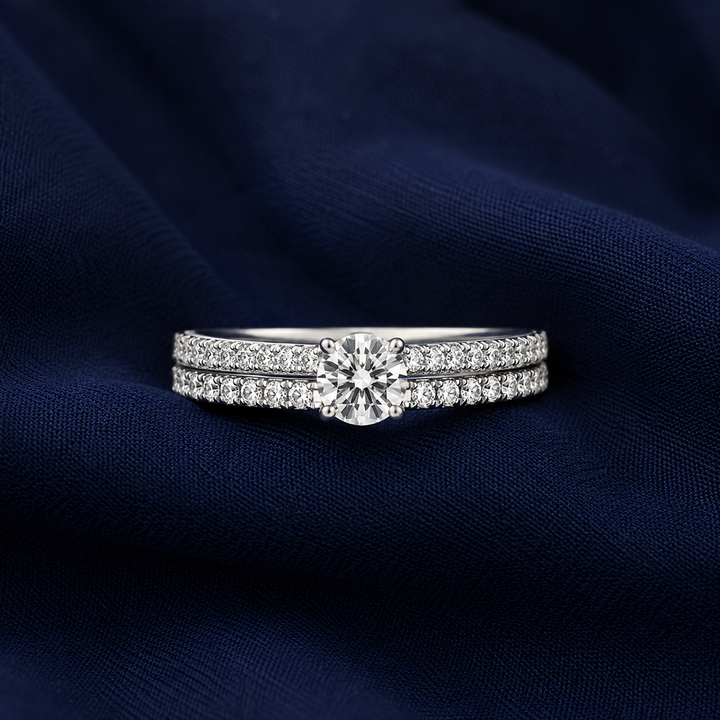 Sterling Silver Three-Row Pavé Stack Band for Women - Silver Finish - alternate view 2